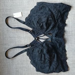 aerie Black Strappy Lace Bra XL